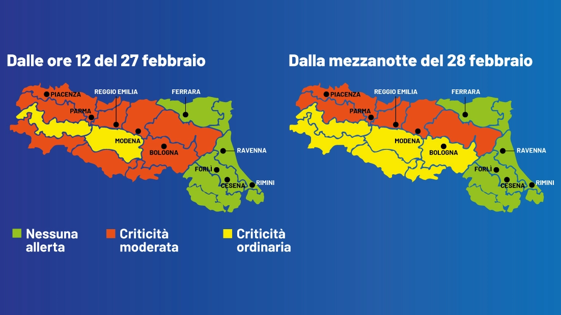 Allerta meteo arancione in Emilia Romagna per il 27 e il 28 febbraio
