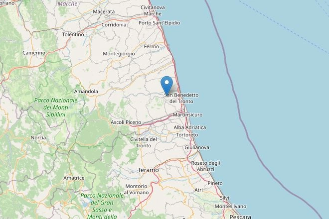 Terremoto di oggi, con magnitudo 3,3, in provincia di Ascoli (Openstreetview)