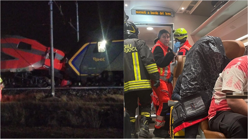 Lo scontro tra un Frecciarossa e un treno regionale è avvenuto ieri sera lungo la linea ferroviaria Bologna-Rimini,  nel territorio di Faenza. Sotto, i soccorsi ai passeggeri del convoglio ad altà velocità rimasti feriti nell’impatto