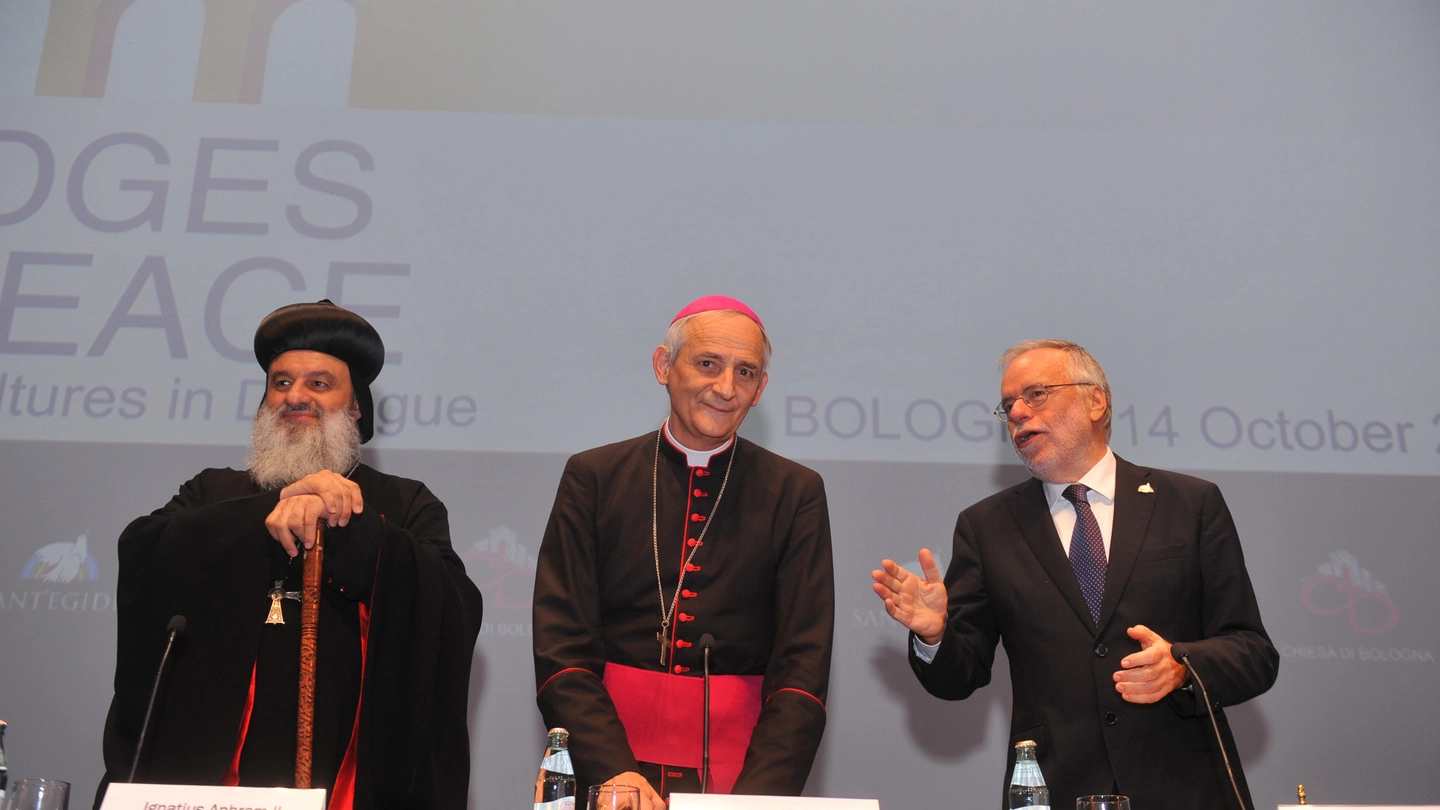 'Ponti di Pace':  Ignatius Aphrem II, il vescovo Zuppi e Andrea Riccardi (Schicchi)