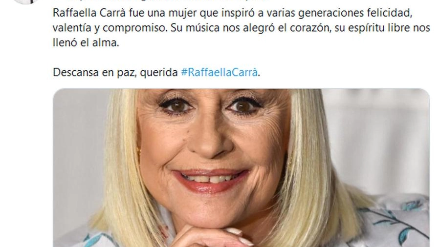 Il tweet del premier spagnolo Pedro Sanchez che ricorda Raffaella Carrà