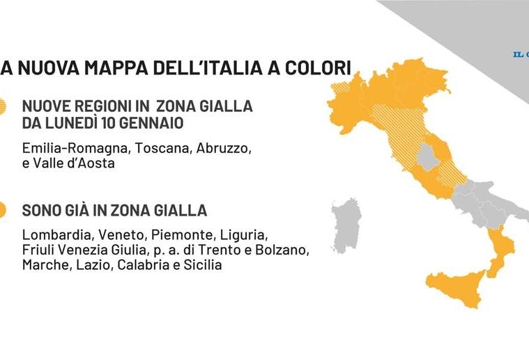 Covid, la nuova mappa a colori dell'Italia dal 10 gennaio 2022