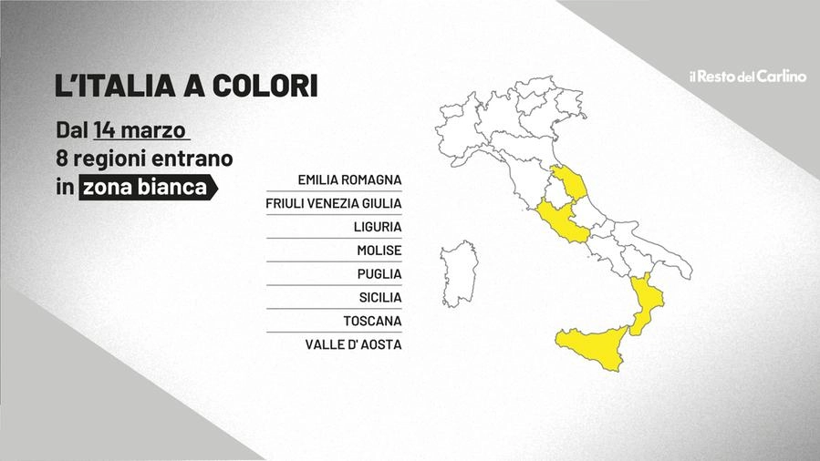 I colori delle regioni italiane da lunedì 14 marzo