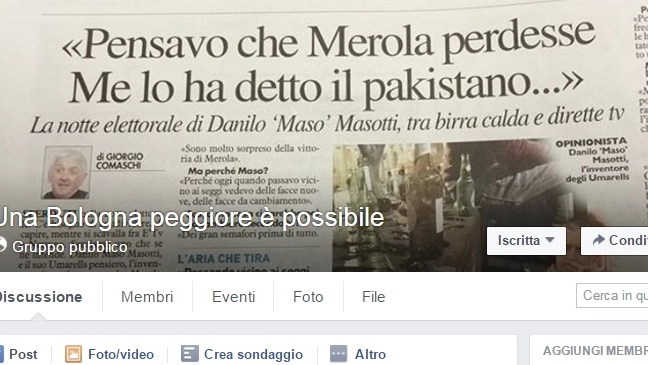 La schermata della pagina Facebook ‘Una Bologna peggiore è possibile’