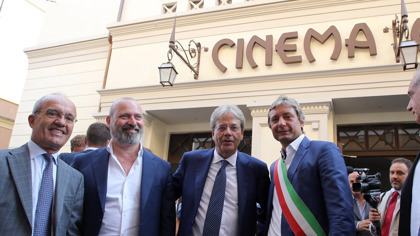 Tiziano Arlotti, Stefano Bonaccini, Paolo Gentiloni e Andrea Gnassi (foto Petrangeli)