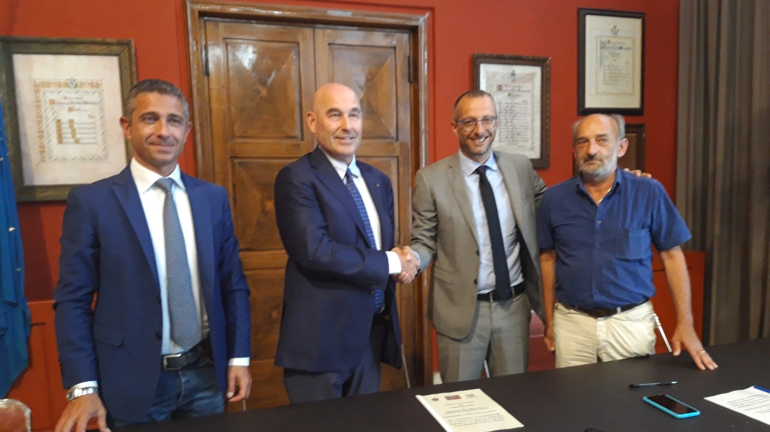 Da sinistra: Delle Noci, il presidente Fieg Riffeser Monti, il sindaco Ricci e Cecchini