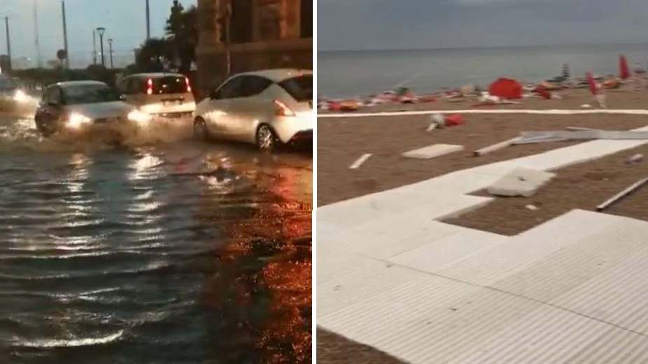 Maltempo ad Ancona: grandine, pioggia e vento. Strade allagate e danni in spiaggia