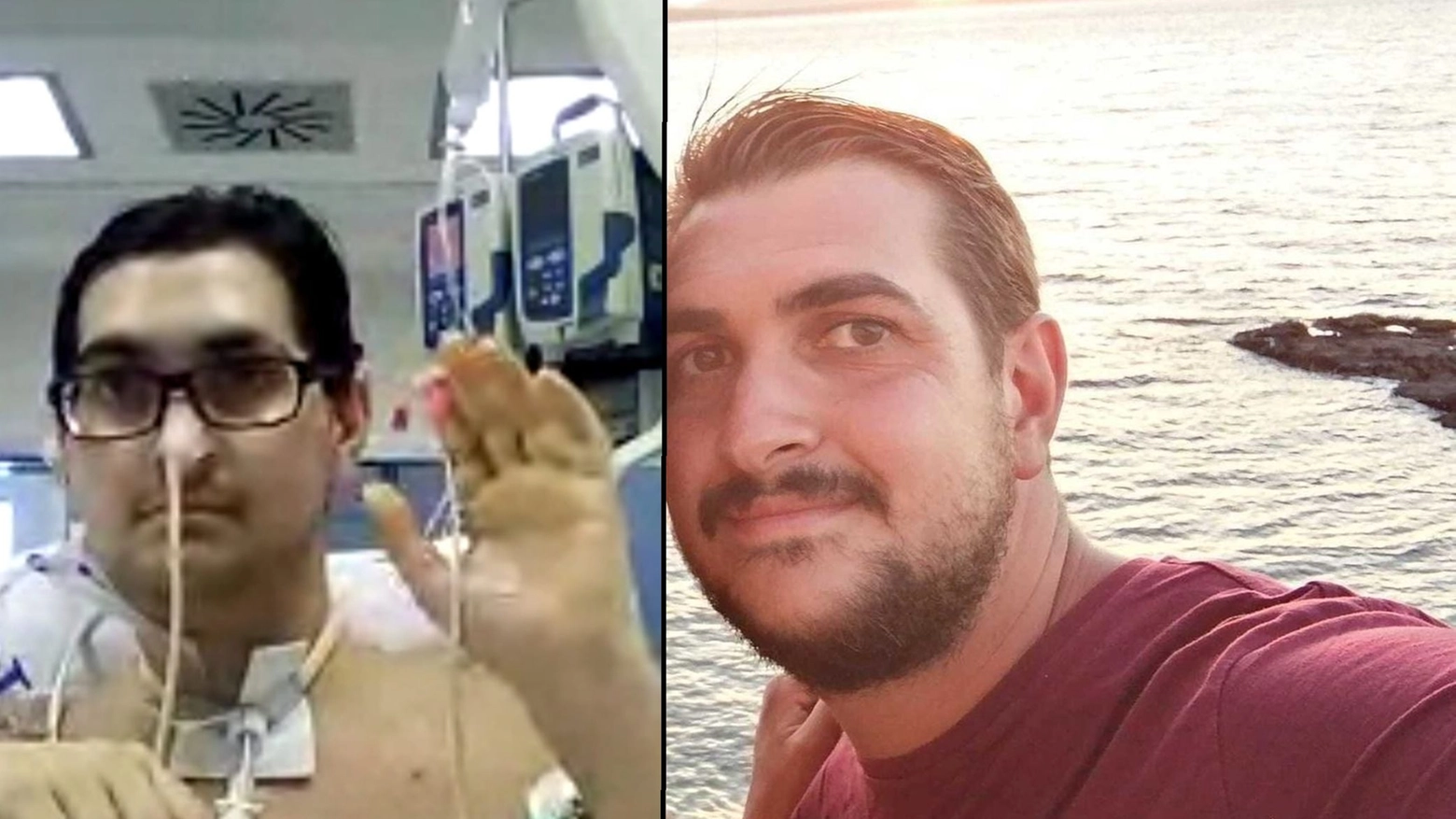 Nicolò Mantani a sinistra mentre era ricoverato in ospedale, a destra di nuovo in salute