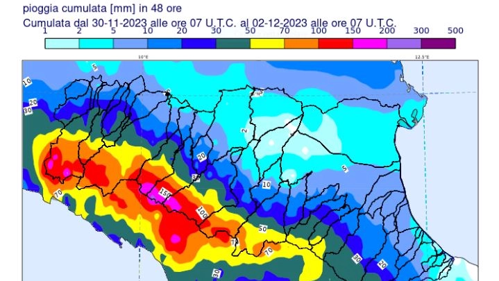 La pioggia caduta nelle ultime 48 ore in Emilia Romagna (fonte: Arpae)