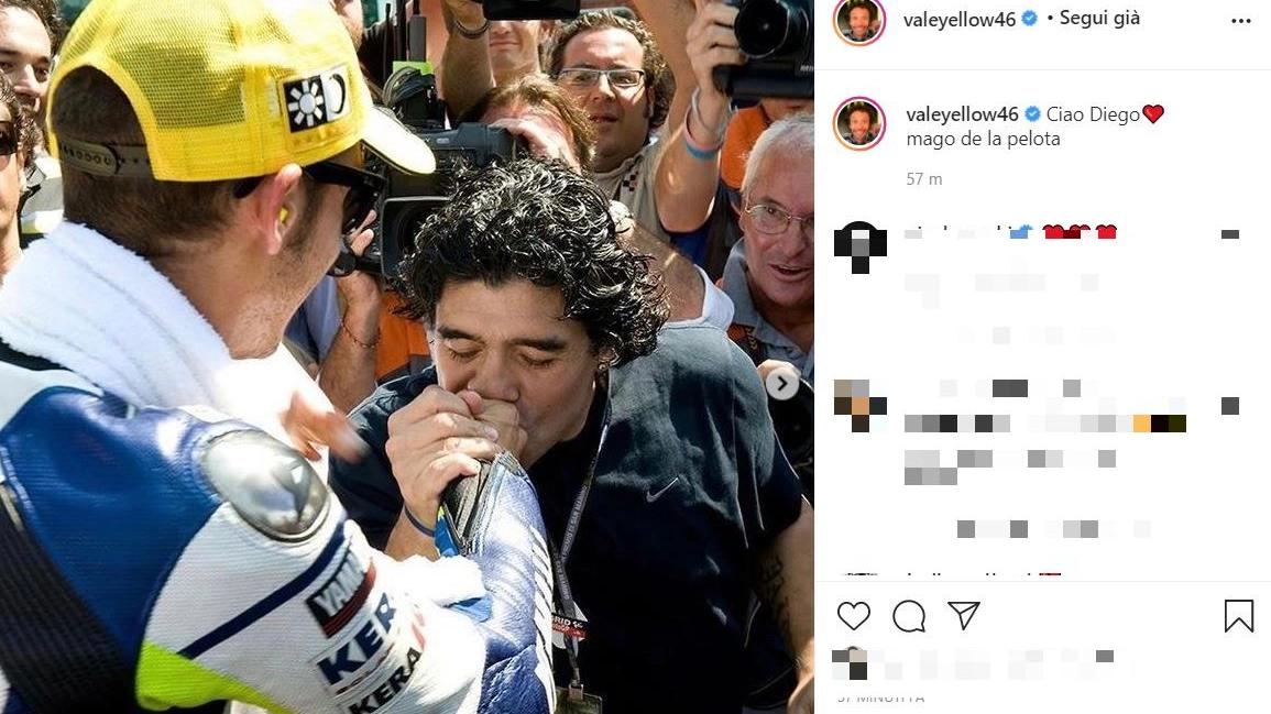 Valentino Rossi: il post sulla morte di Maradona (foto da Instagram)