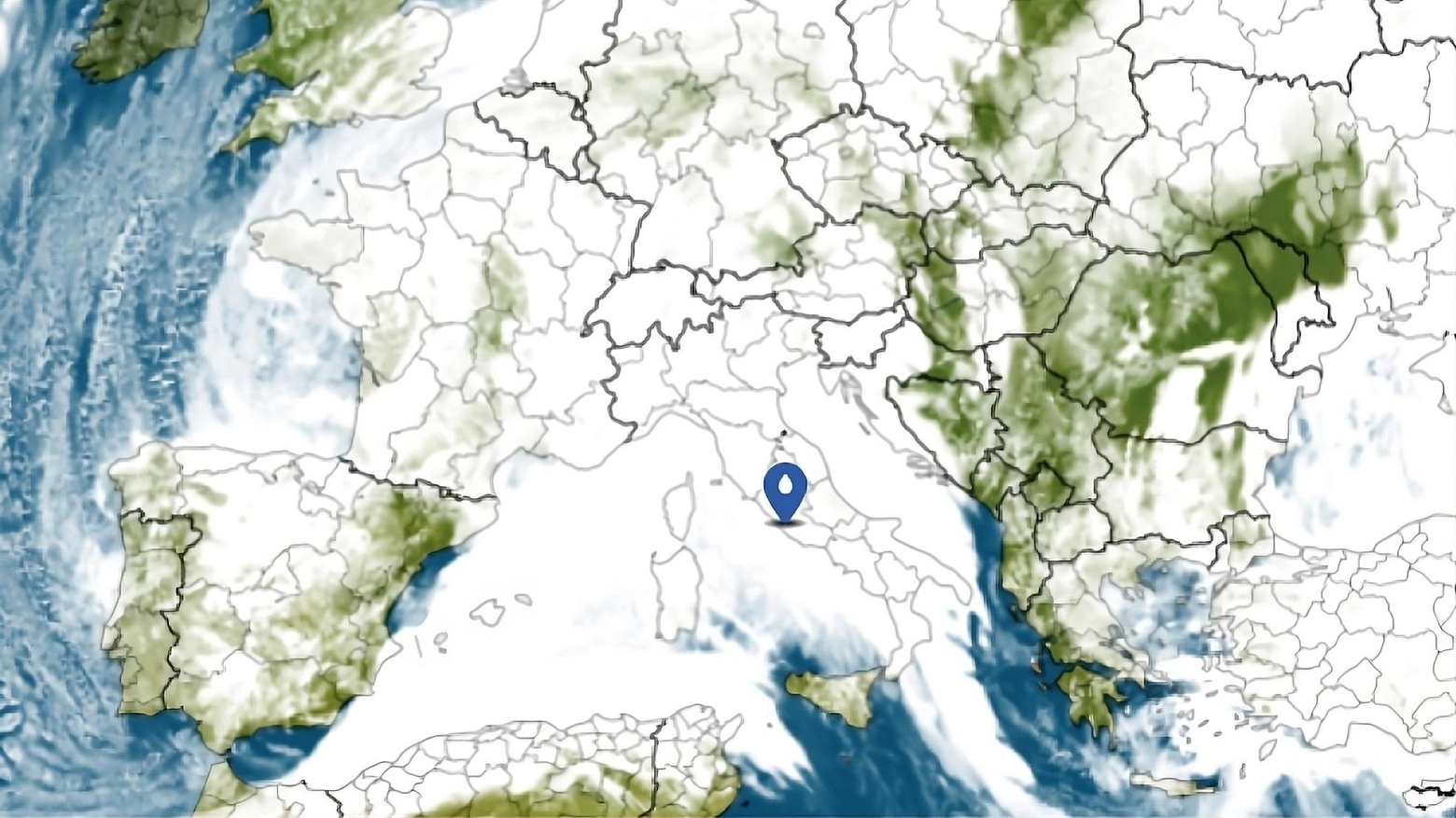 Il modello di meteox.com che mostra, in previsione, l'aumento della nuvolosità nella giornata di lunedì 26 febbraio 2024 in Europa e in Italia