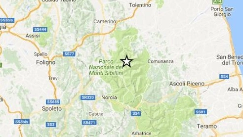 L’epicentro del terremoto del 26 dicembre 2016 in provincia di Macerata (foto dal sito Ingv)