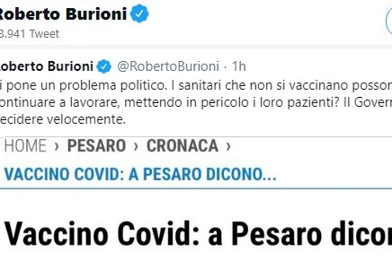 Il tweet di Burioni sui medici che rifiutano il vaccino a Pesaro