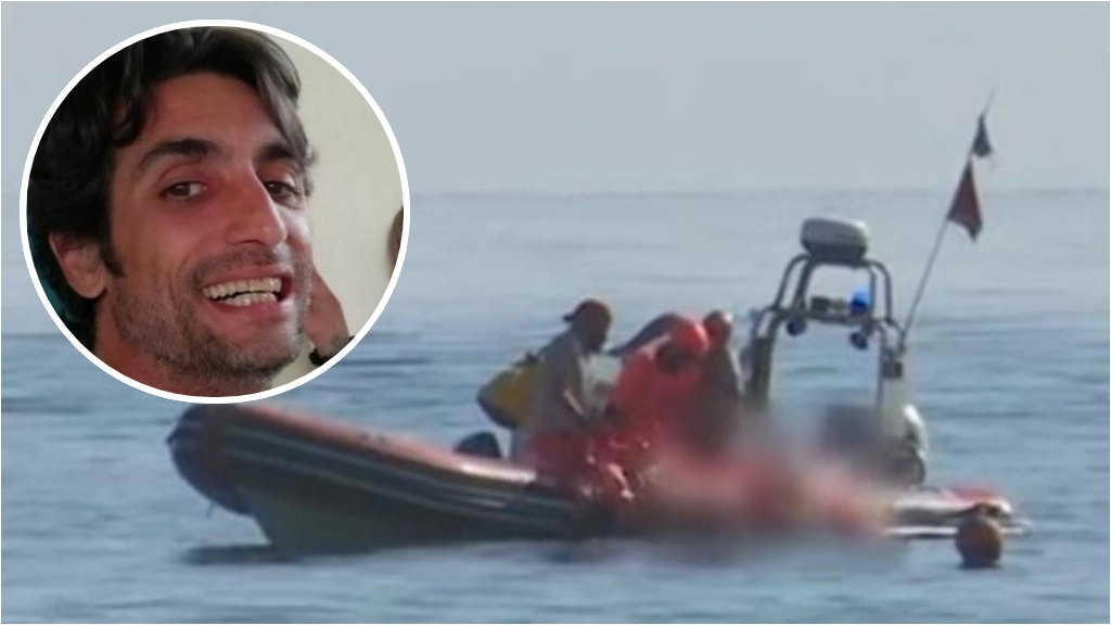 Il soccorso a Davide Pastorelli, annegato in mare dopo il tuffo dal catamarano. Nella foto piccola, la vittima