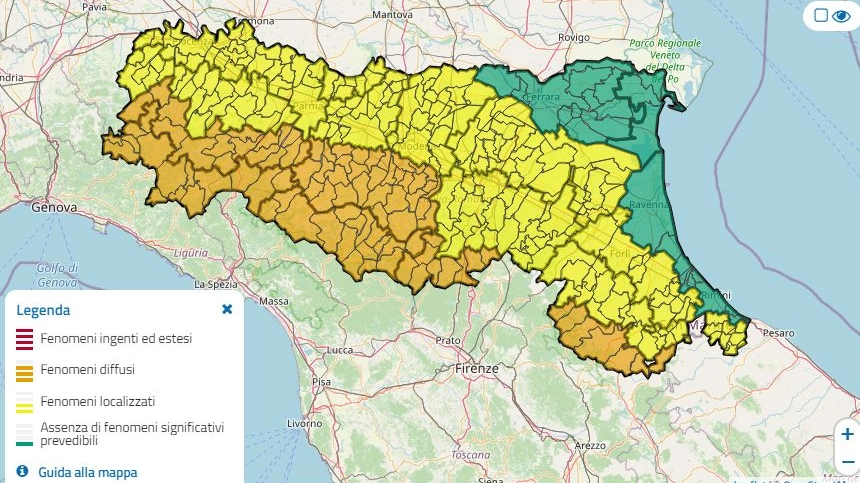 Allerta meteo 'arancione' e 'gialla' per il 22 gennaio in Emilia Romagna (Openstreetmap)
