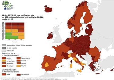 Covid, la mappa Ecdc: Europa quasi tutta rossa. In Italia 3 regioni a massimo rischio