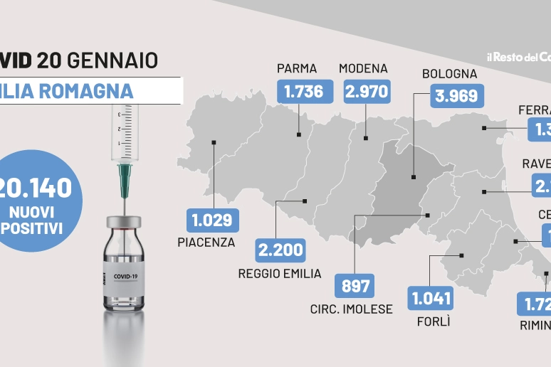 Covid Emilia Romagna: la mappa dei contagi di oggi 20 gennaio 2022