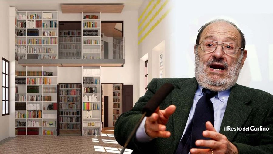 Il rendering della biblioteca e Umberto Eco