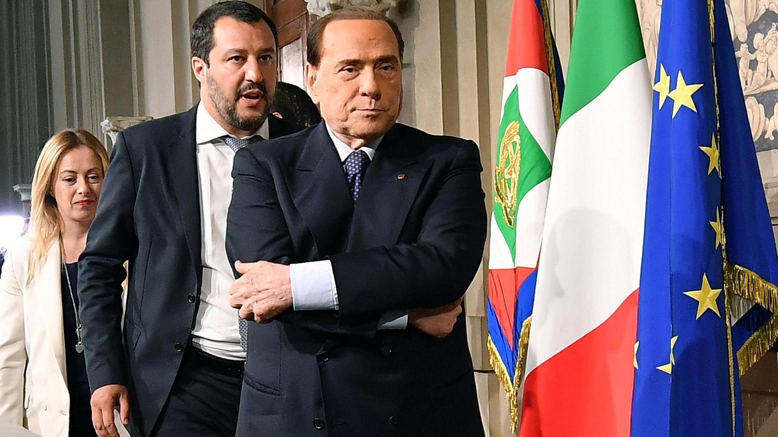 Giorgia Meloni (45 anni), Matteo Salvini (48) e Silvio Berlusconi (85) (Ansa)