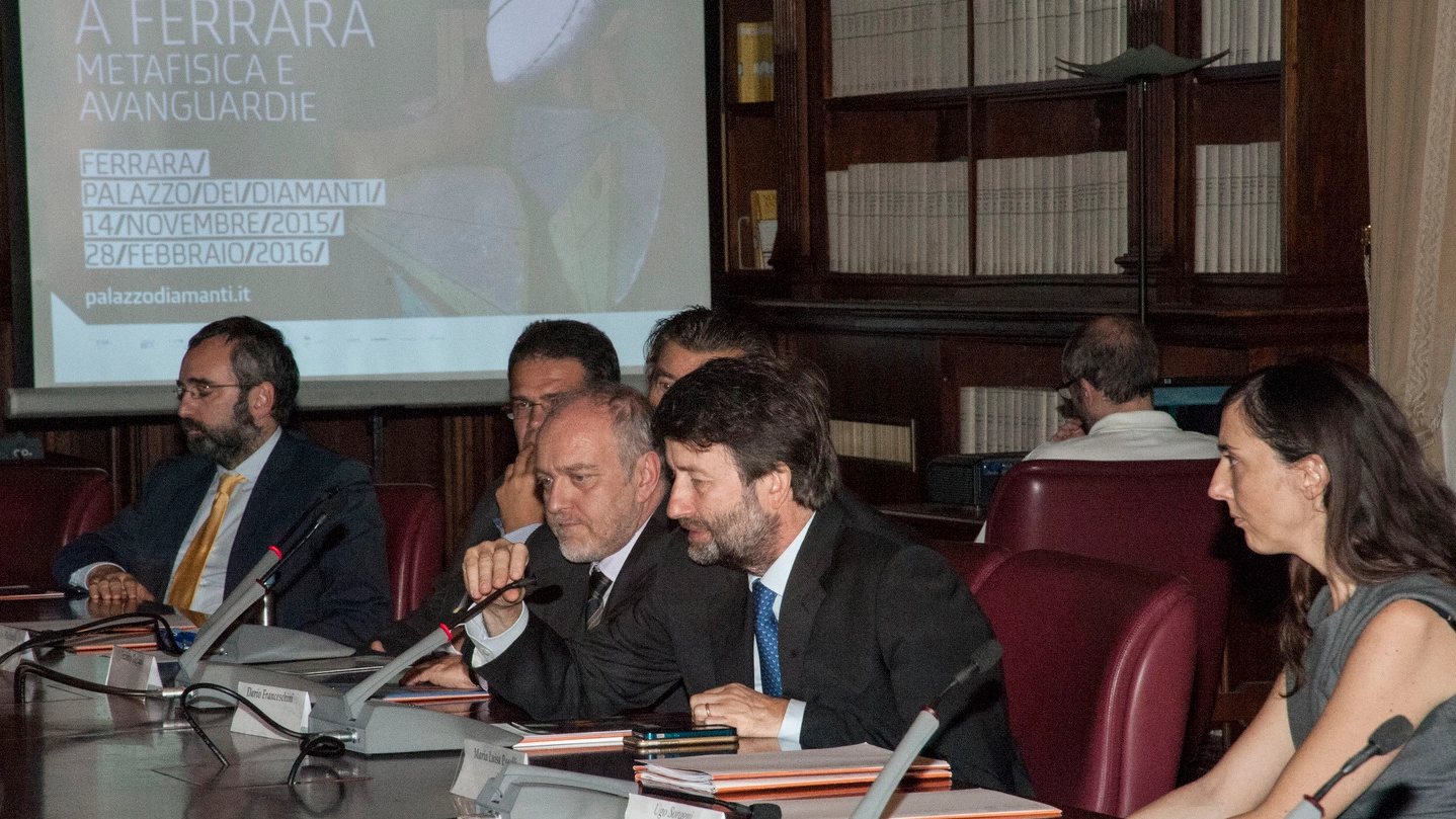 Un momento della conferenza stampa di ieri a Roma  col ministro Dario Franceschini e il sindaco Tiziano Tagliani
