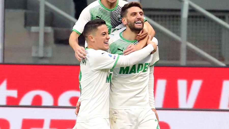 Milan Sassuolo, esultanza dopo il gol di Berardi (Ansa)
