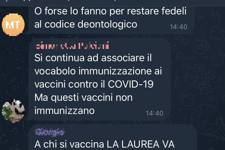 Chat no vax su Telegram