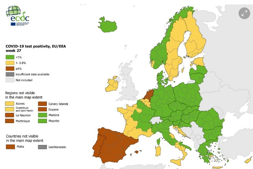 Covid, la nuova mappa del rischio in Europa
