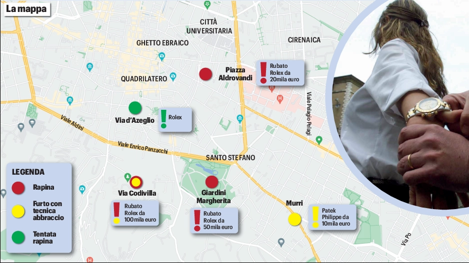 Banda dei Rolex, la mappa dei colpi a Bologna