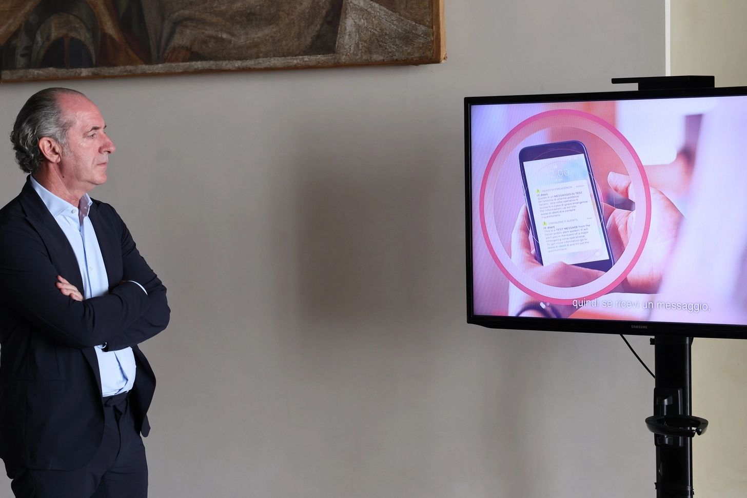 Il presidente Zaia alla presentazione del test di IT-Alert per il Veneto