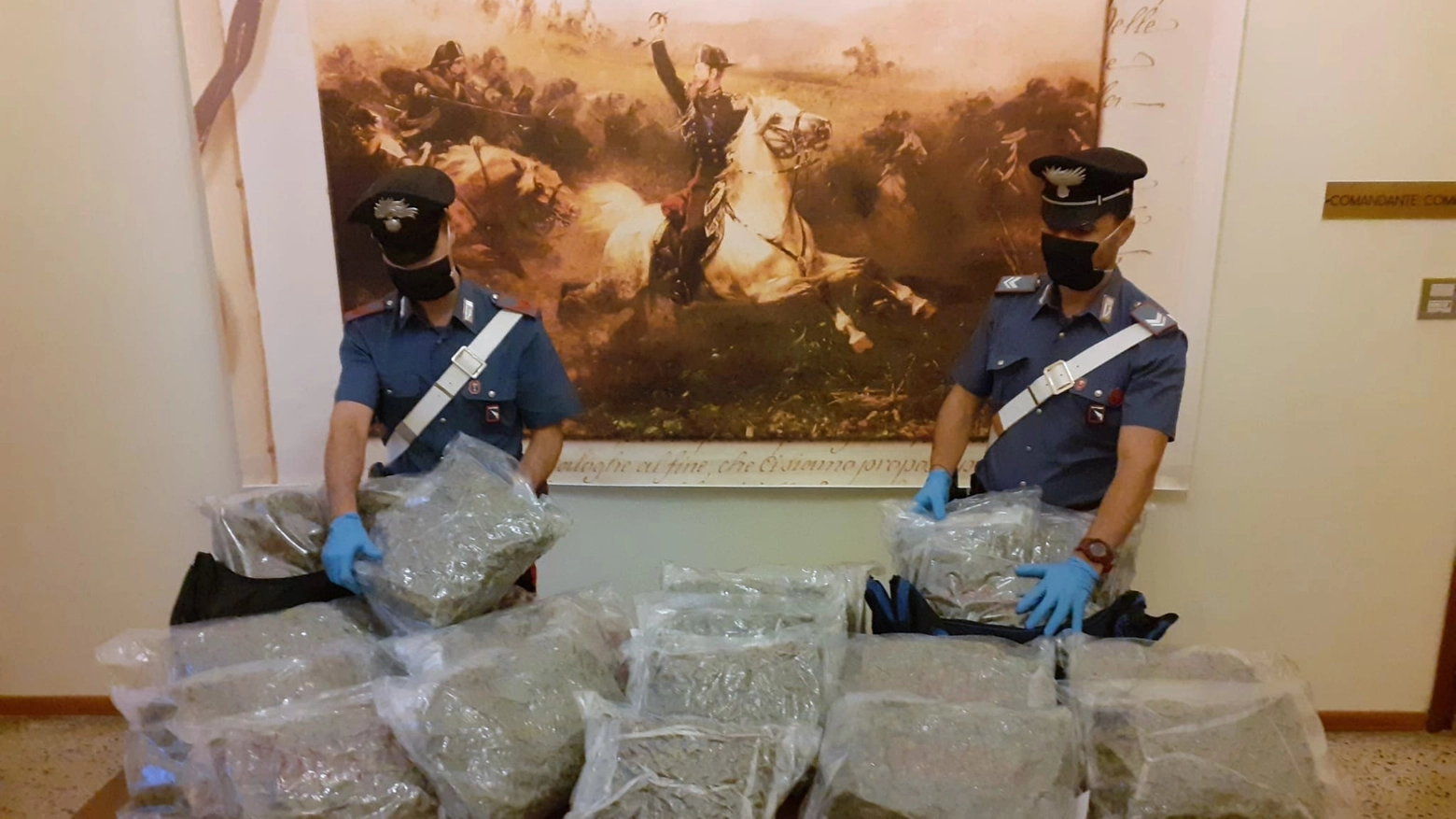 I 21 chili di marijuana sequestrati dai carabinieri