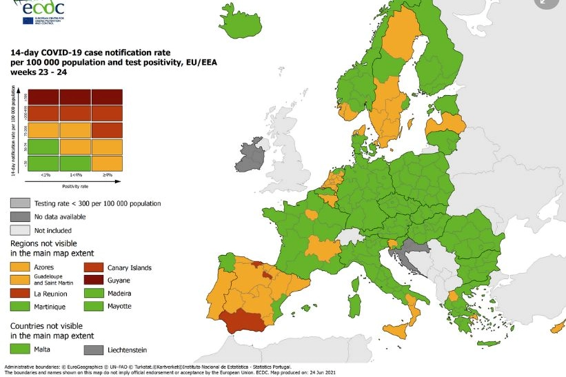 Covid: Italia (ed Europa) verdi nella mappa dell'Ecdc
