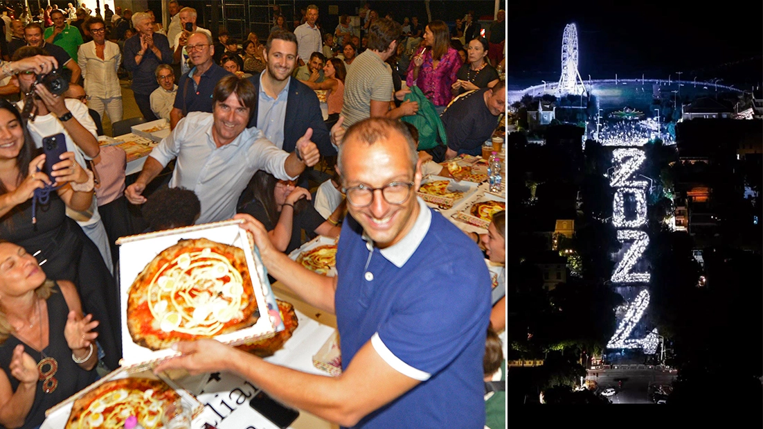 Pizza Rossini protagonista a Pesaro: la maxi tavolata forma il numero 2024 dato che Pesaro è prevista capitale italiana della cultura nel 2024