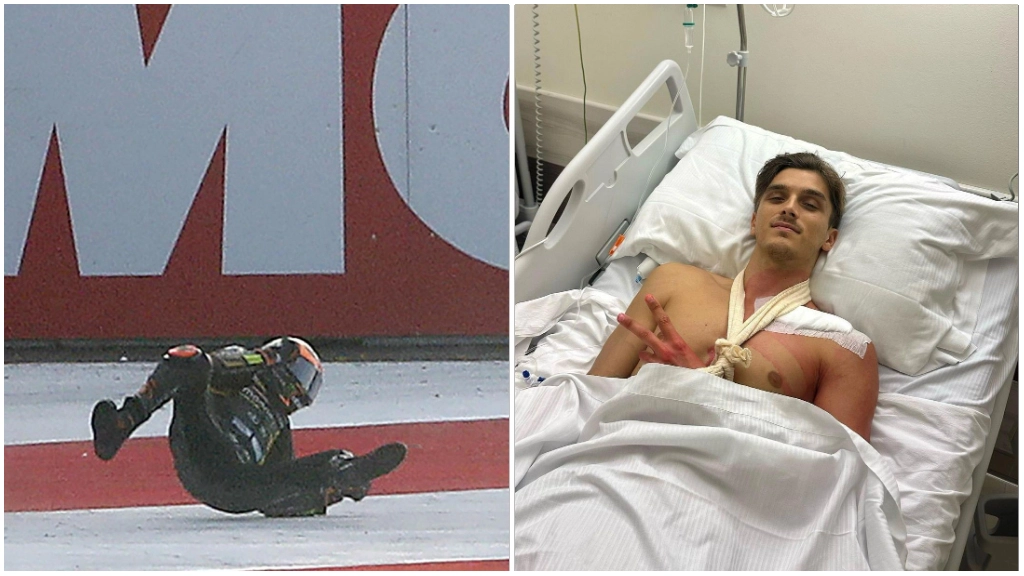 Luca Marini posta una foto dal letto d'ospedale con la clavicola rotta, dopo l'infortunio in India