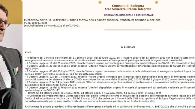Ordinanza del sindaco Merola: in tutta Bologna alcolici vietati dopo le 18