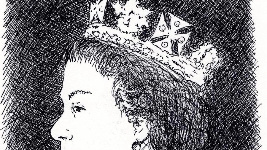 Il ritratto a china su cartoncino avorio. della regina Elisabetta firmato da Sergio Polett