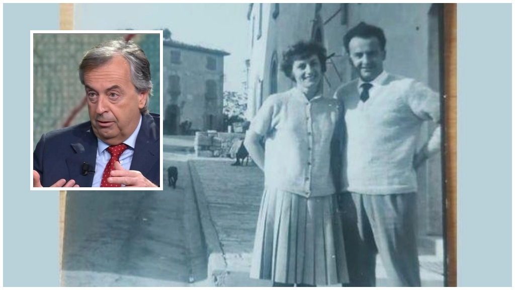 Roberto Burioni nella foto piccola: a lato la foto dei suoi genitori da giovani che il virologo ha postato su Facebook