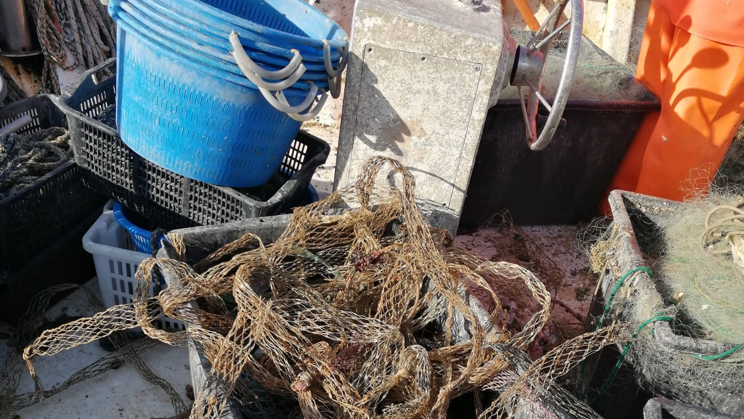 Parte della plastica rinvenuta in mare questa mattina dai pescatori