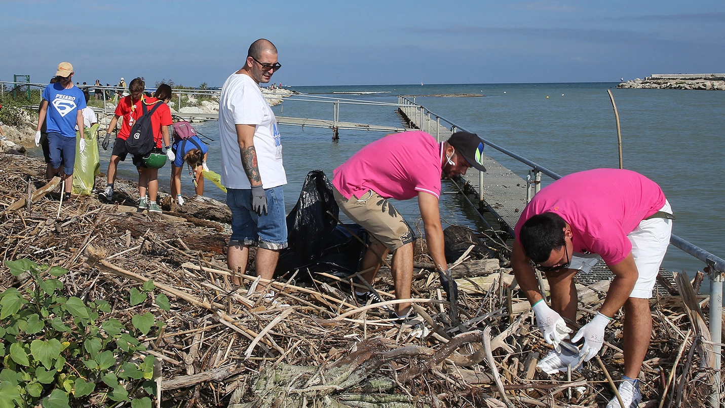 Volontari a lavoro per pulire la spiaggia