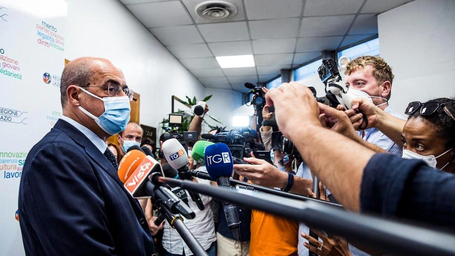 Il presidente del Lazio Nicola Zingaretti alla conferenza stampa sull'attacco hacker