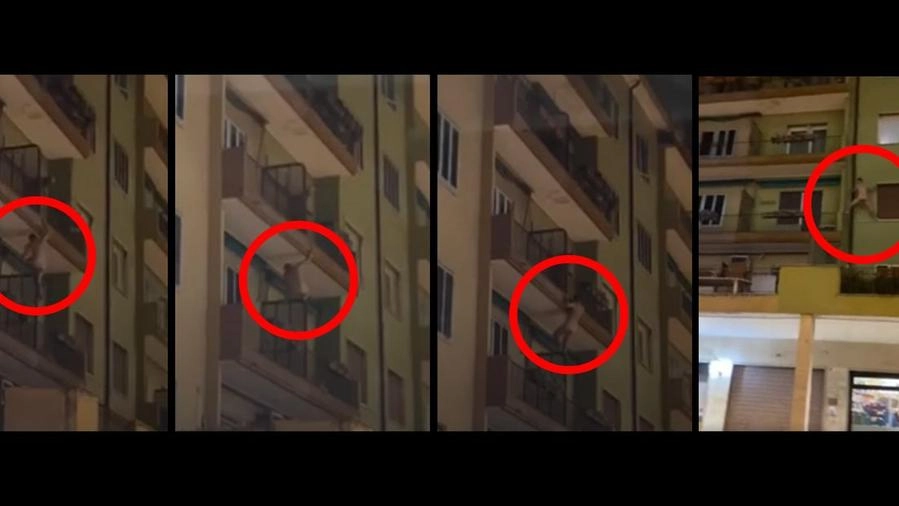 L'uomo nudo che si cala da un palazzo, alcuni frame dai video girati dai passanti