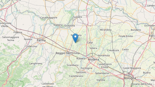 Terremoto a Reggio Emilia il 9 febbraio 2022 (foto da OpenStreetMap)