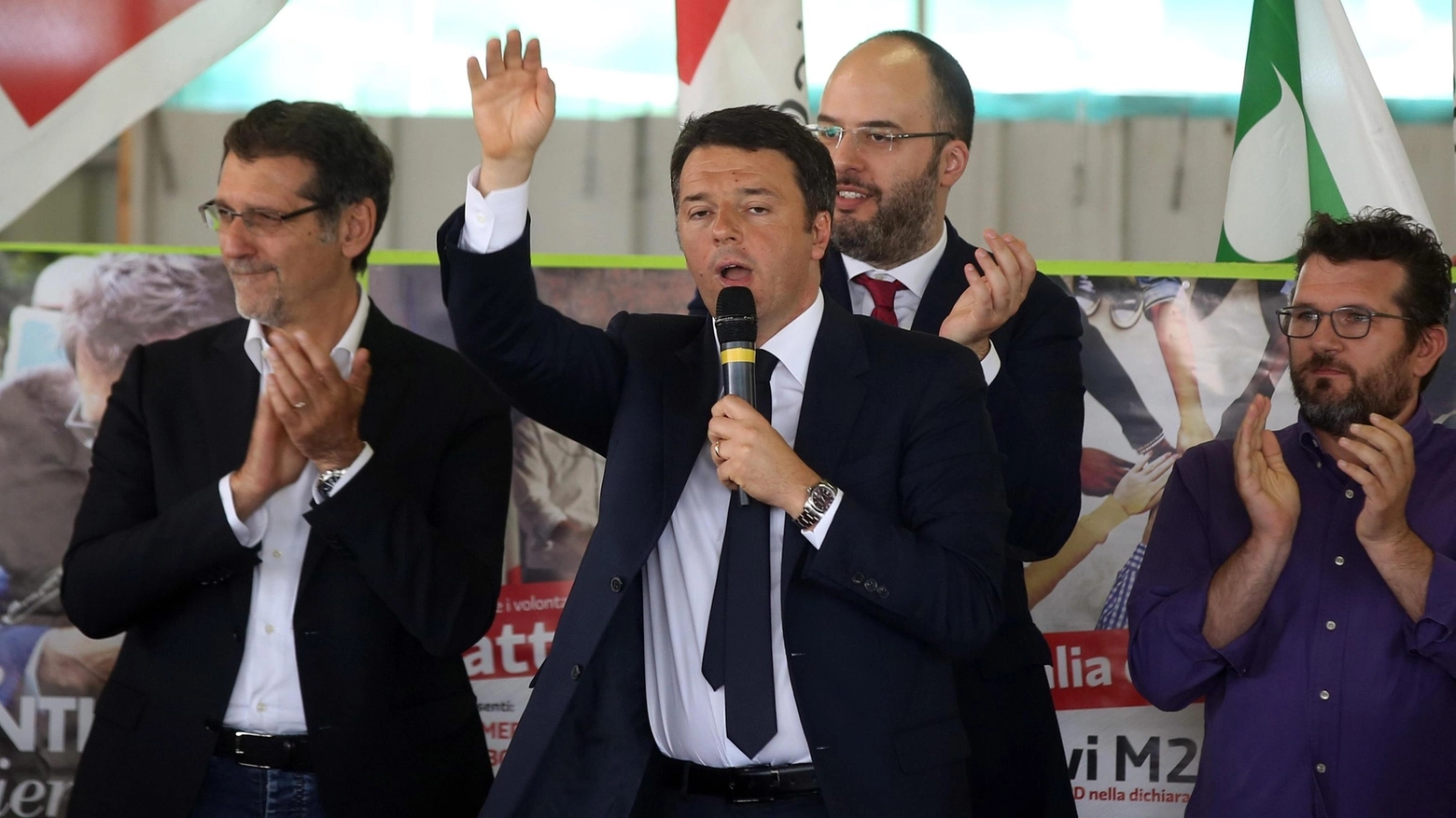 Matteo Renzi alla Festa dell'Unità di Bologna, con Virginio Merola e Francesco Critelli