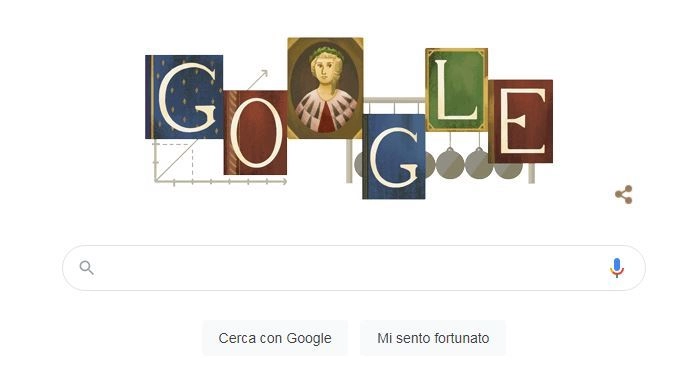 La home page di oggi di Google con il Doodle che ricorda la figura di Laura Bassi