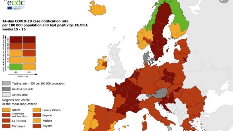 Covid, la mappa del rischio in Europa dell'Ecdc