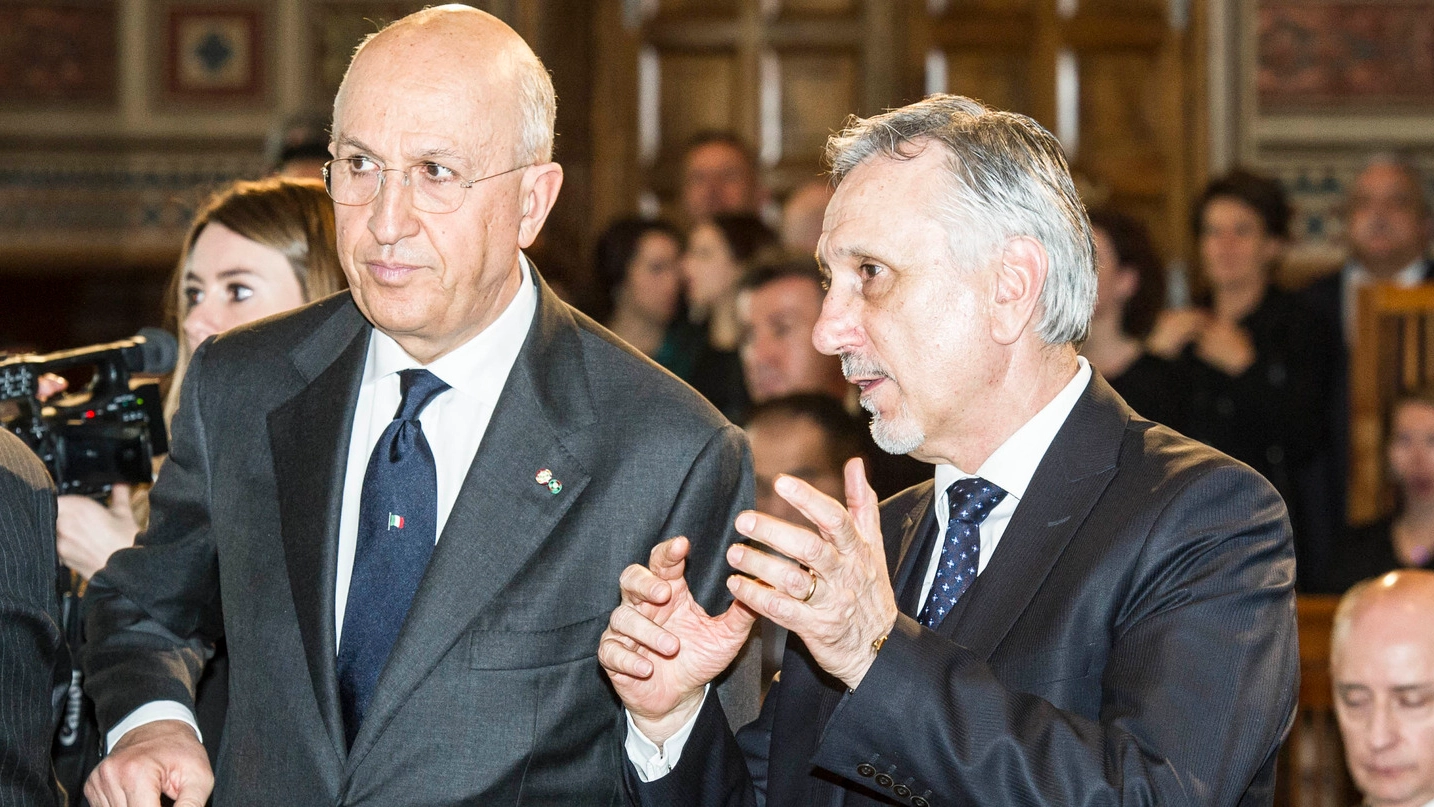 Il presidente dell’Abi, Antonio Patuelli con il ministro sammarinese agli Esteri, Pasquale Valentini (foto Pruccoli)