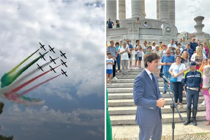 Ancona, le frecce tricolori al Passetto e il saluto del governatore Acquaroli