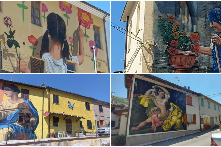Cacciano, il borgo dei murales artistici, è vicino a Fabriano, nelle Marche