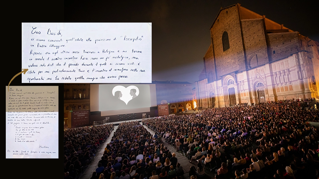 Cristina scrive una lettera romantica a Davide mesi dopo la proiezione in piazza Maggiore di ‘Persepolis’. Una storia che assomiglia a quelle che raccontano i nonni, che parlano di incontri e batticuori in sala