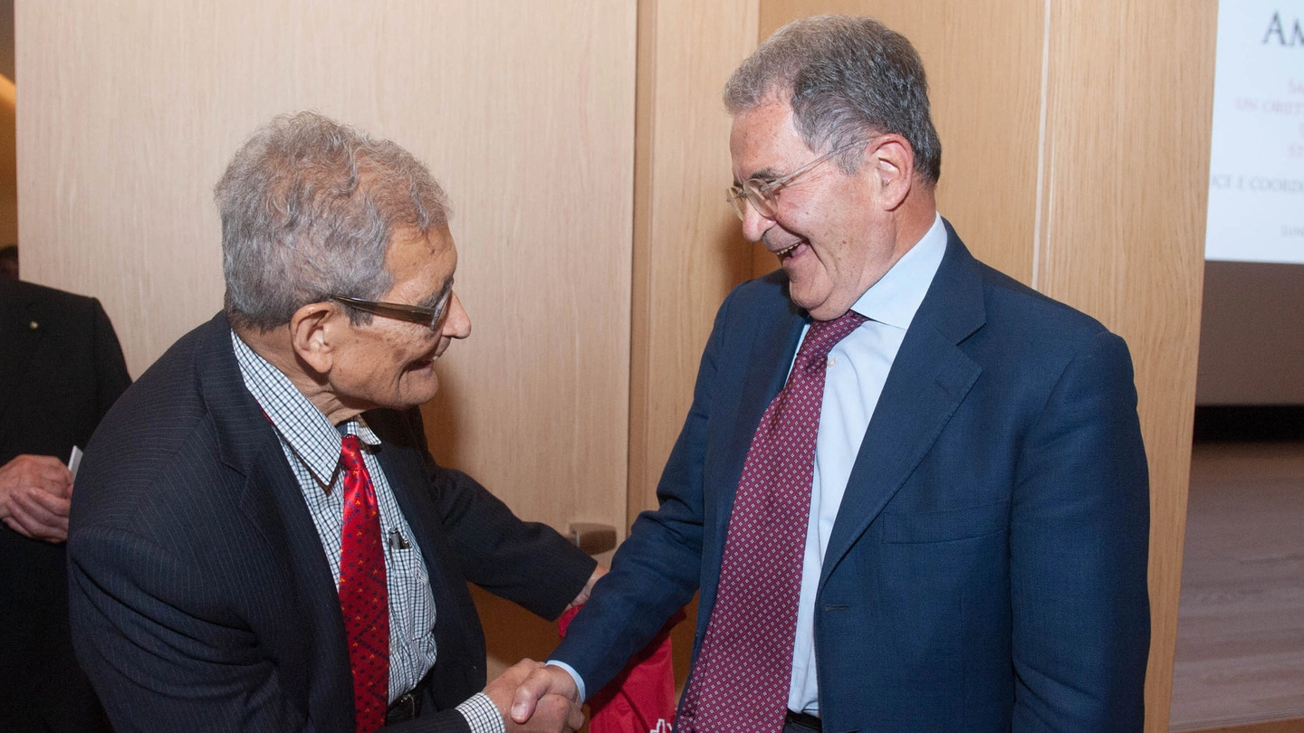 Amartya Sen con Romano Prodi (foto Schicchi)