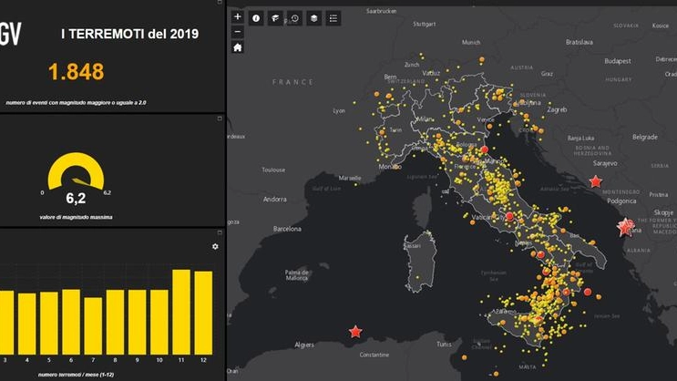 La mappa dei terremoti in Italia nel 2019
